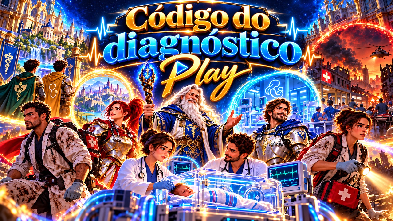 Código do Diagnóstico Play: personagens dos jogos Mundos da Residência, The Neo Hard, Plantão Caótico e Hospital Guerra